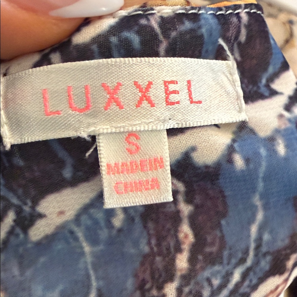 Luxxel White Floral Halter Maxi Dress with Orange & Navy Accents - Picture 5 of 5
